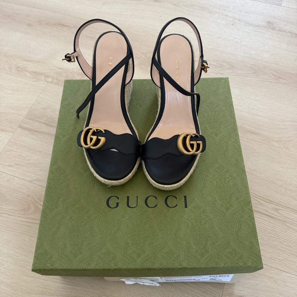 Gucci Black Espadrille Wedges